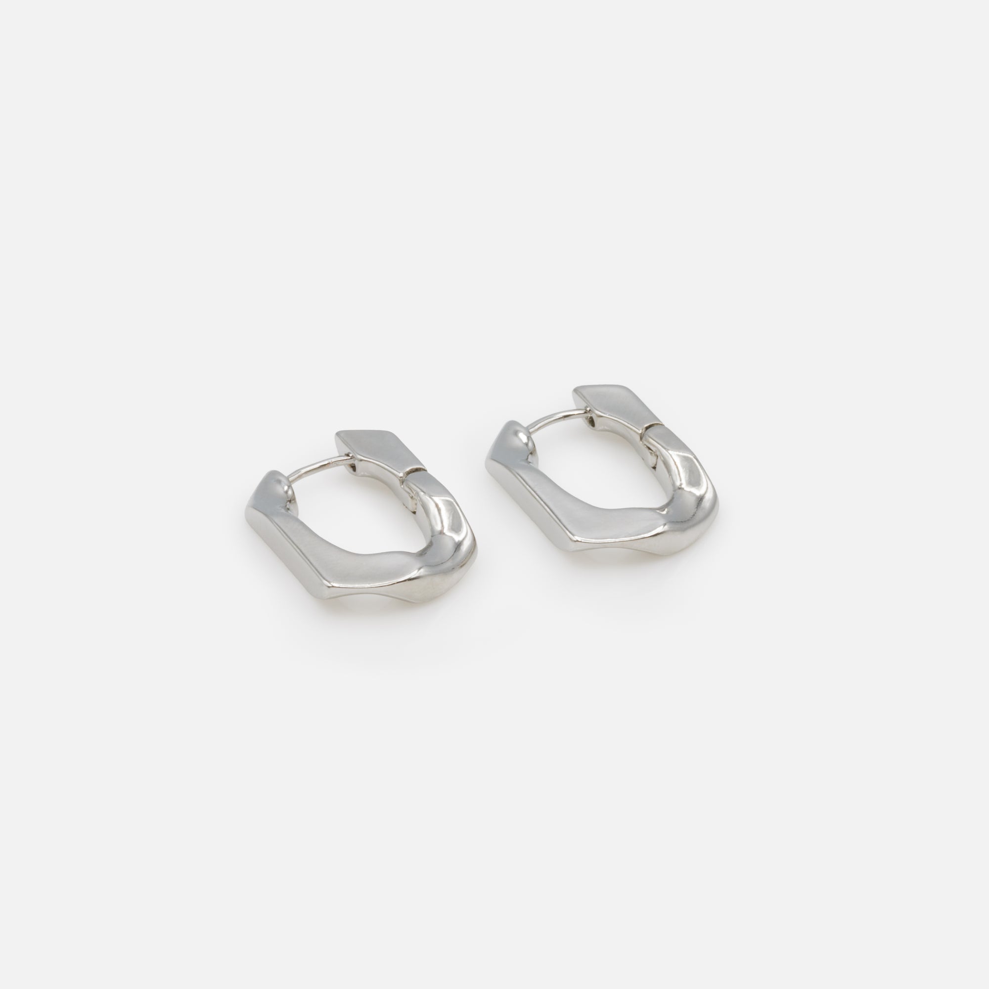 Flattened mesh silver hoop earrings