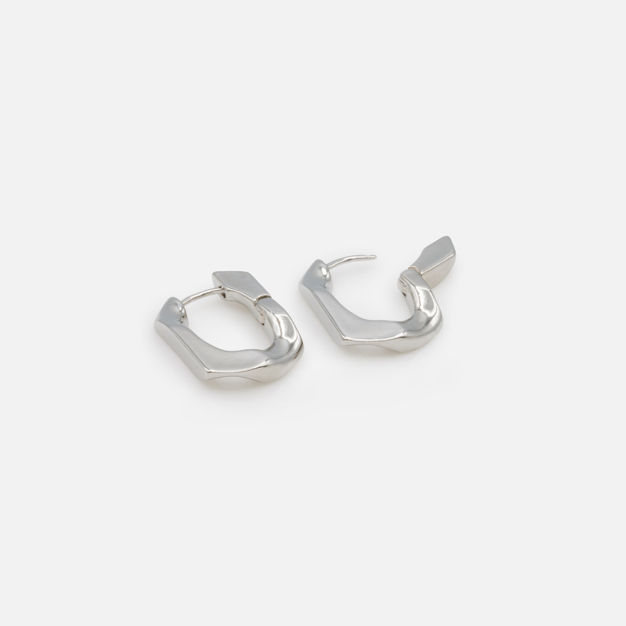 Flattened mesh silver hoop earrings