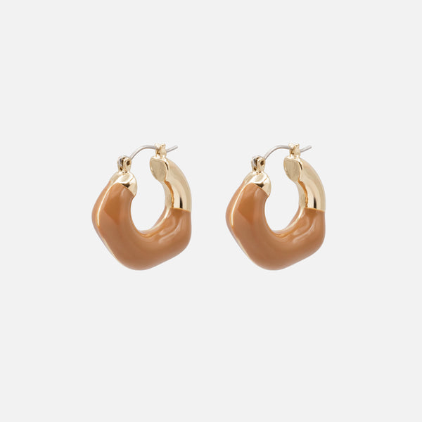 Load image into Gallery viewer, Irregular gold hoop earrings with brown base
