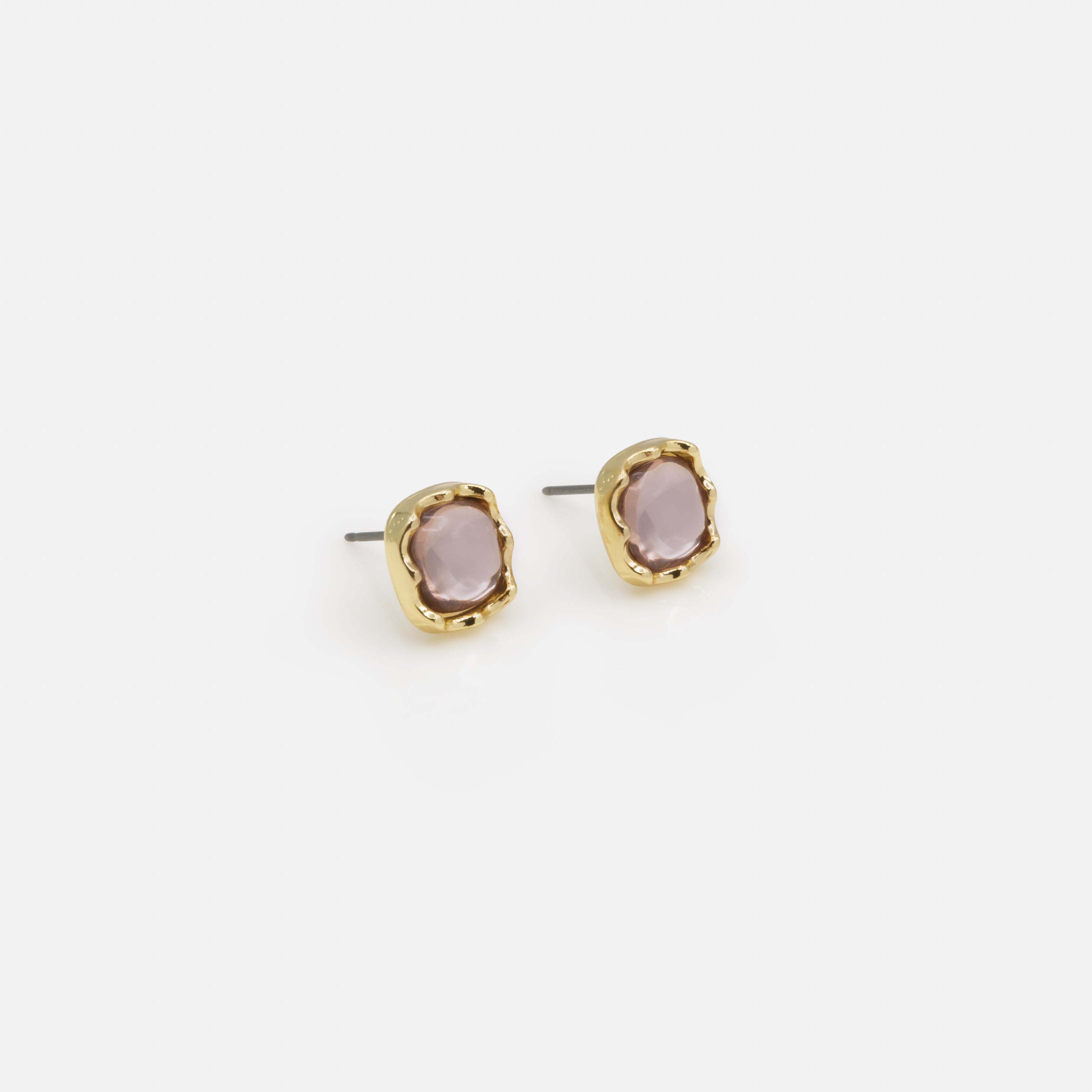 Trio de boucles d'oreilles fixes dorées de formes différentes avec pierre rose pâle