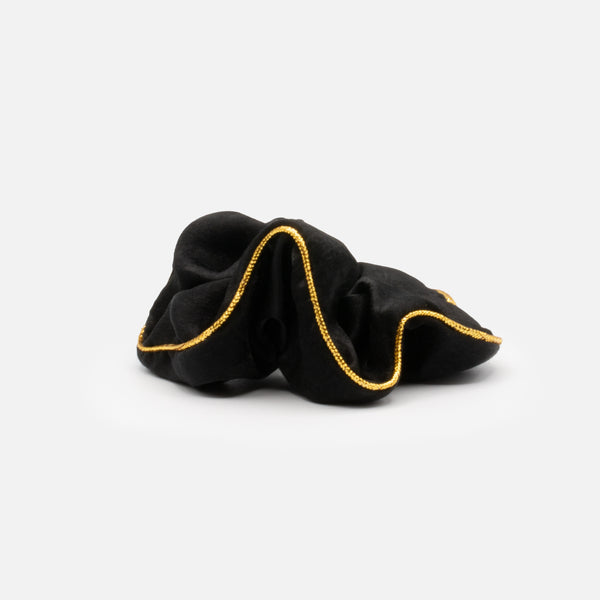 Load image into Gallery viewer, Black scrunchie with thin golden line
