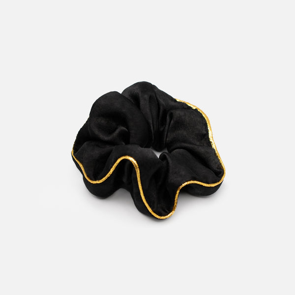 Load image into Gallery viewer, Black scrunchie with thin golden line
