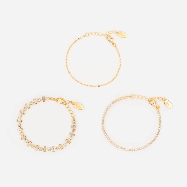 Load image into Gallery viewer, Set of three gold bracelets with stones
