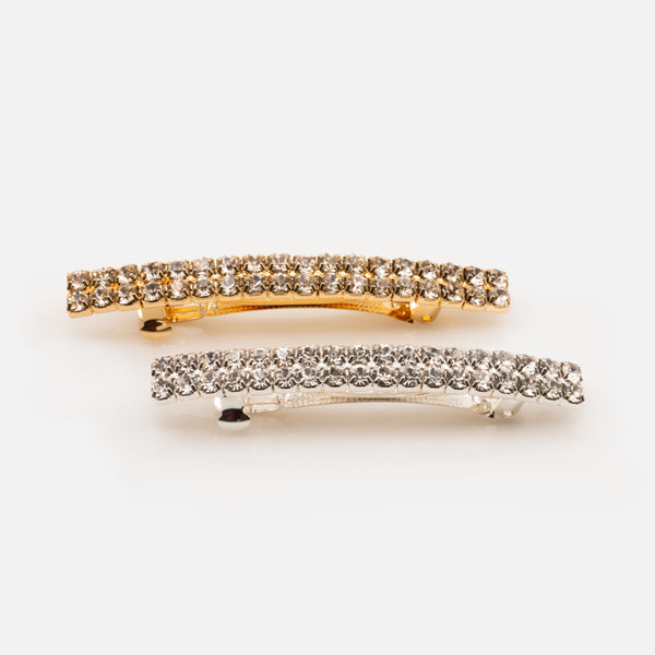 Load image into Gallery viewer, Duo of gold and silver barrettes with stones
