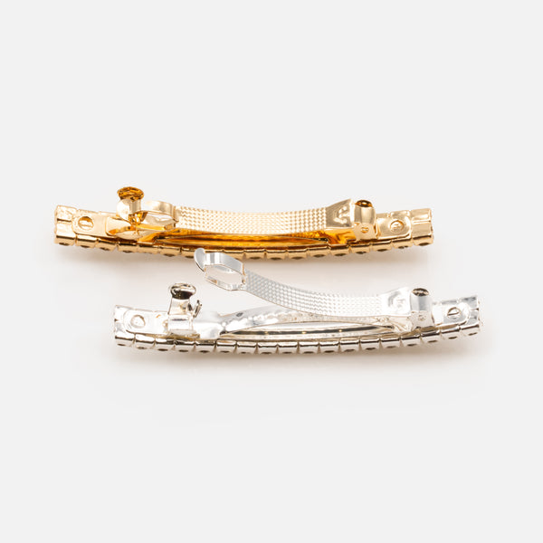 Load image into Gallery viewer, Duo of gold and silver barrettes with stones
