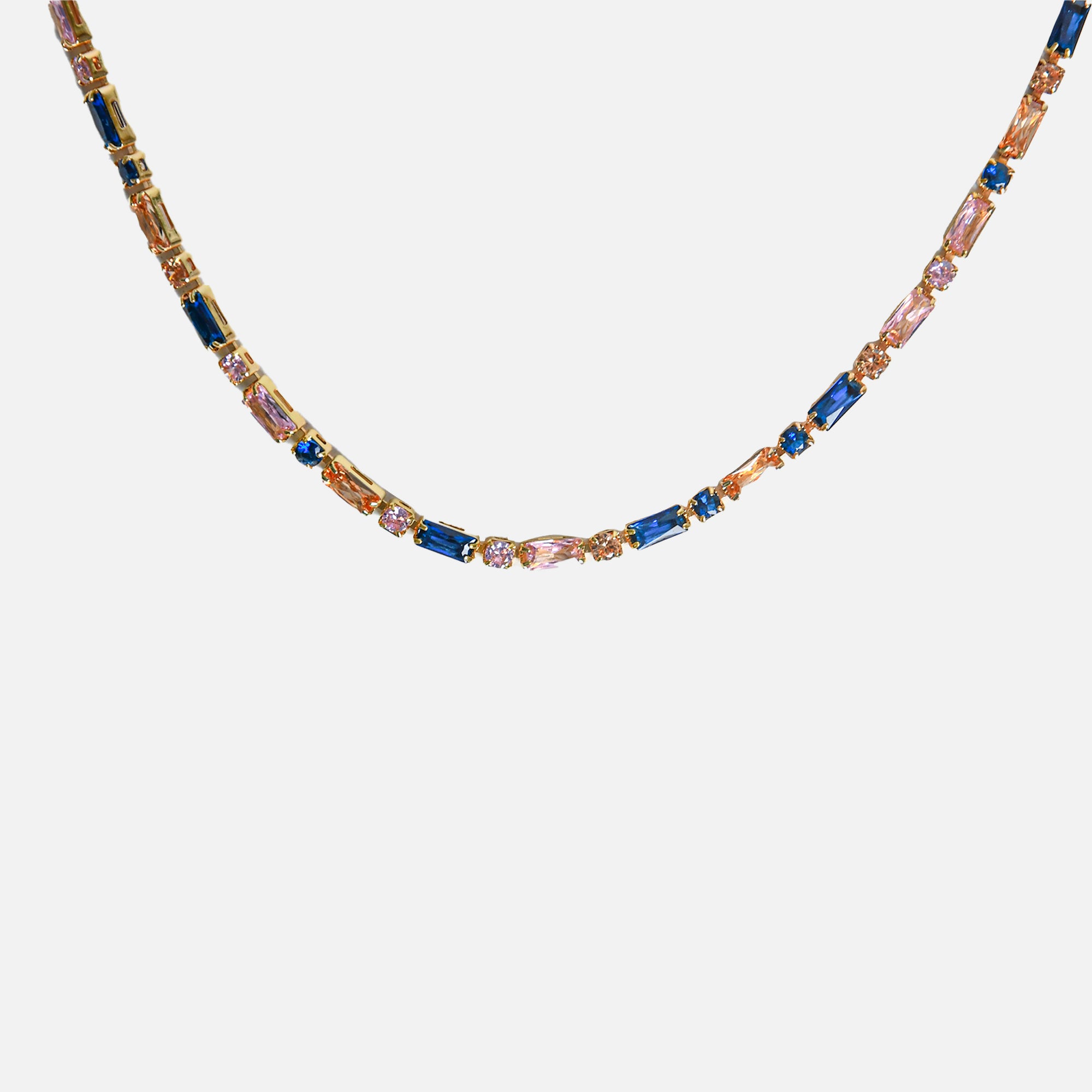 14" golden chain with colored stones