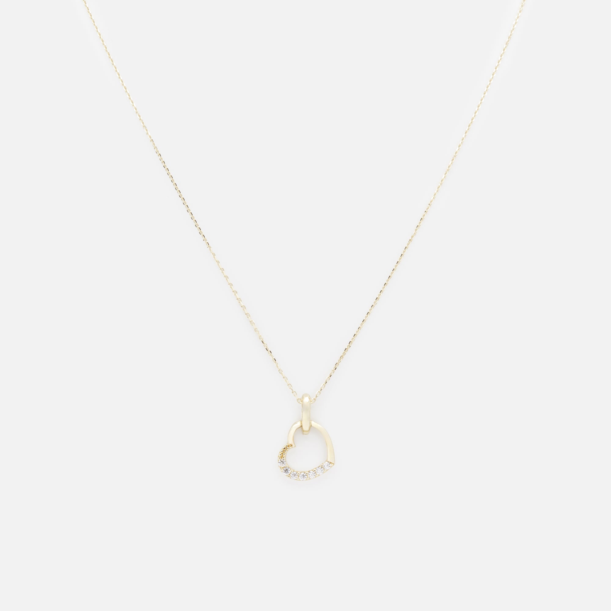 Chaîne 18 pouces avec coeur et zircons cubiques en or 10 carats