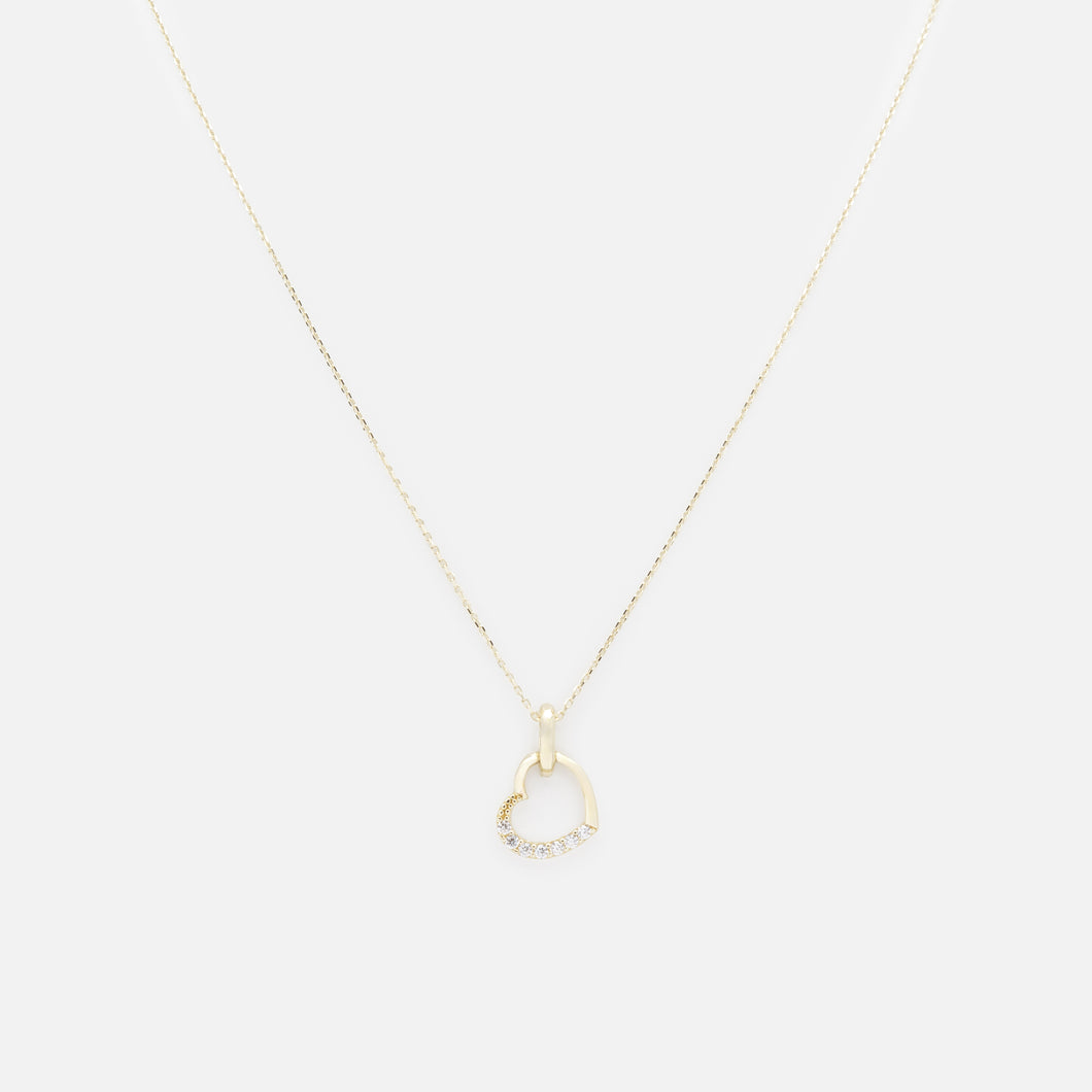 Chaîne 18 pouces avec coeur et zircons cubiques en or 10 carats