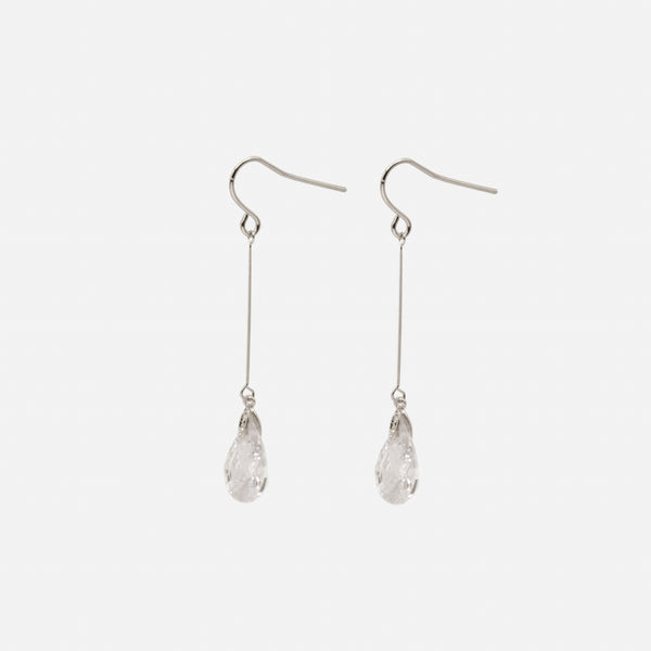 Load image into Gallery viewer, Silver dangling earrings with cubic zirconia raindrops
