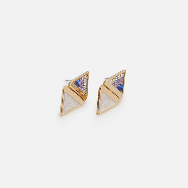 Charger l&#39;image dans la galerie, Ensemble collier à billes bleu royal et boucles d&#39;oreilles dorées en triangles avec nacre et zircons cubiques
