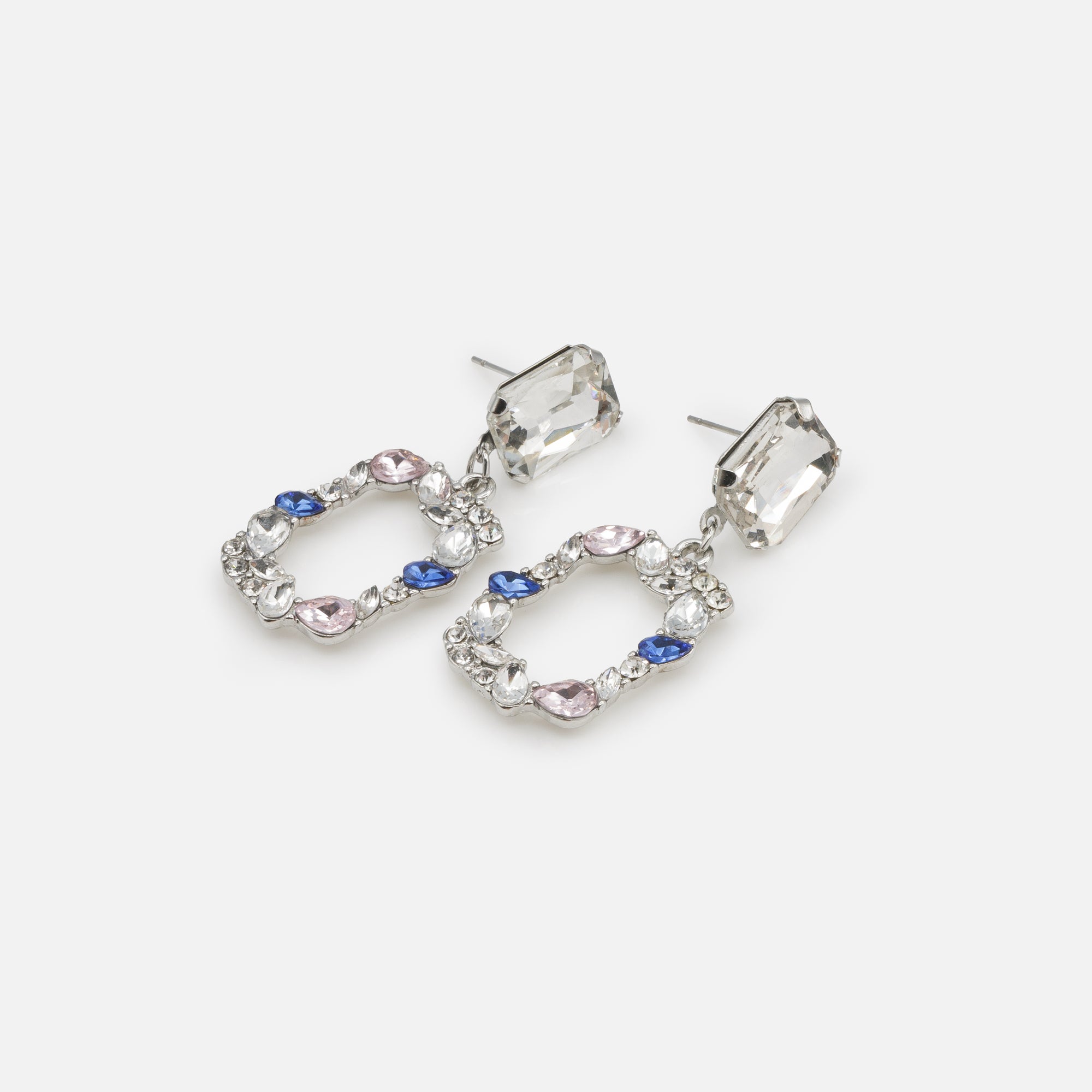 River set of cubic zirconia and silver earrings with colored stones