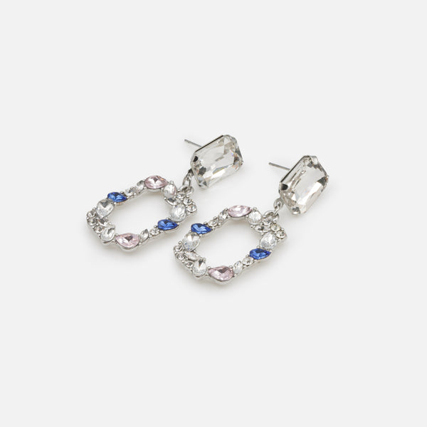 Load image into Gallery viewer, River set of cubic zirconia and silver earrings with colored stones
