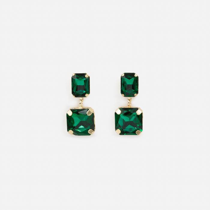 Ensemble collier et boucles d'oreilles dorées avec pierres émeraude