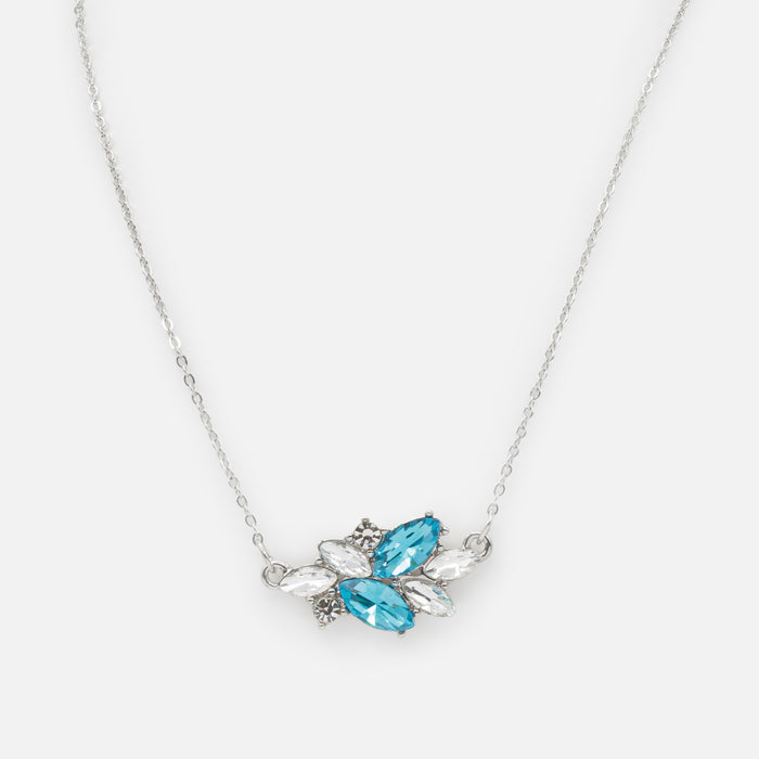 Ensemble collier et boucles d'oreilles pendantes argentés avec pierres blanches et turquoise