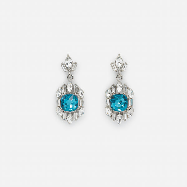 Load image into Gallery viewer, Silver necklace and dangling earrings set with white and turquoise stones
