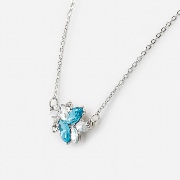 Load image into Gallery viewer, Silver necklace and dangling earrings set with white and turquoise stones
