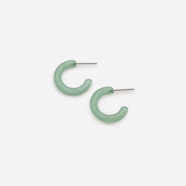 Load image into Gallery viewer, Set of three gold hoop earrings and green acrylic
