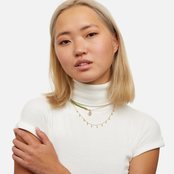 Ensemble deux colliers dorés avec billes vert kaki