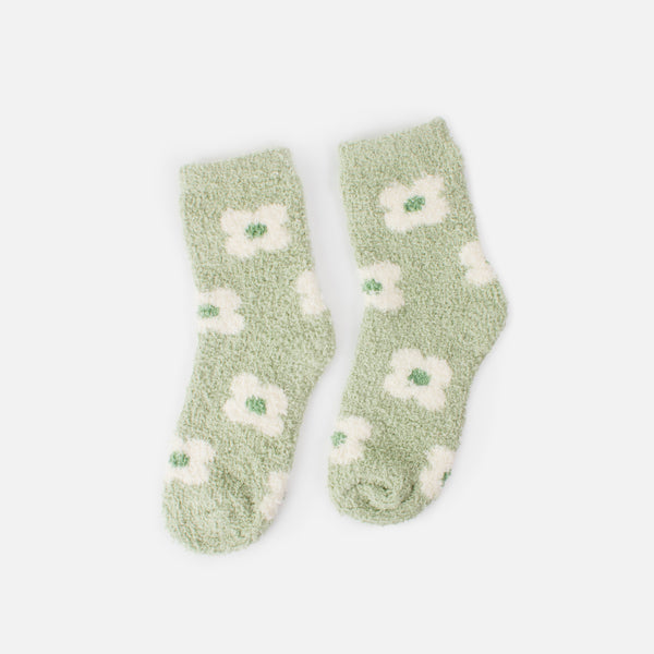 Load image into Gallery viewer, Cozy pale green stockings with white flowers
