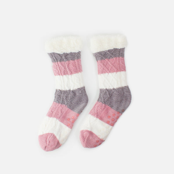 Load image into Gallery viewer, Gray pink white striped slipper bottoms
