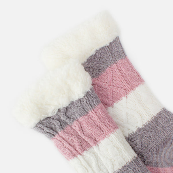 Load image into Gallery viewer, Gray pink white striped slipper bottoms
