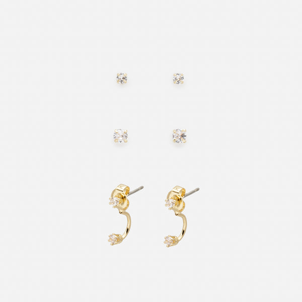 Load image into Gallery viewer, Set of three gold fixed earrings with cubic zirconia
