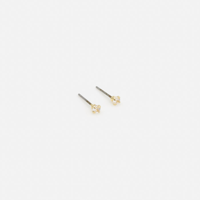 Trio of gold-plated fixed earrings with cubic zirconia