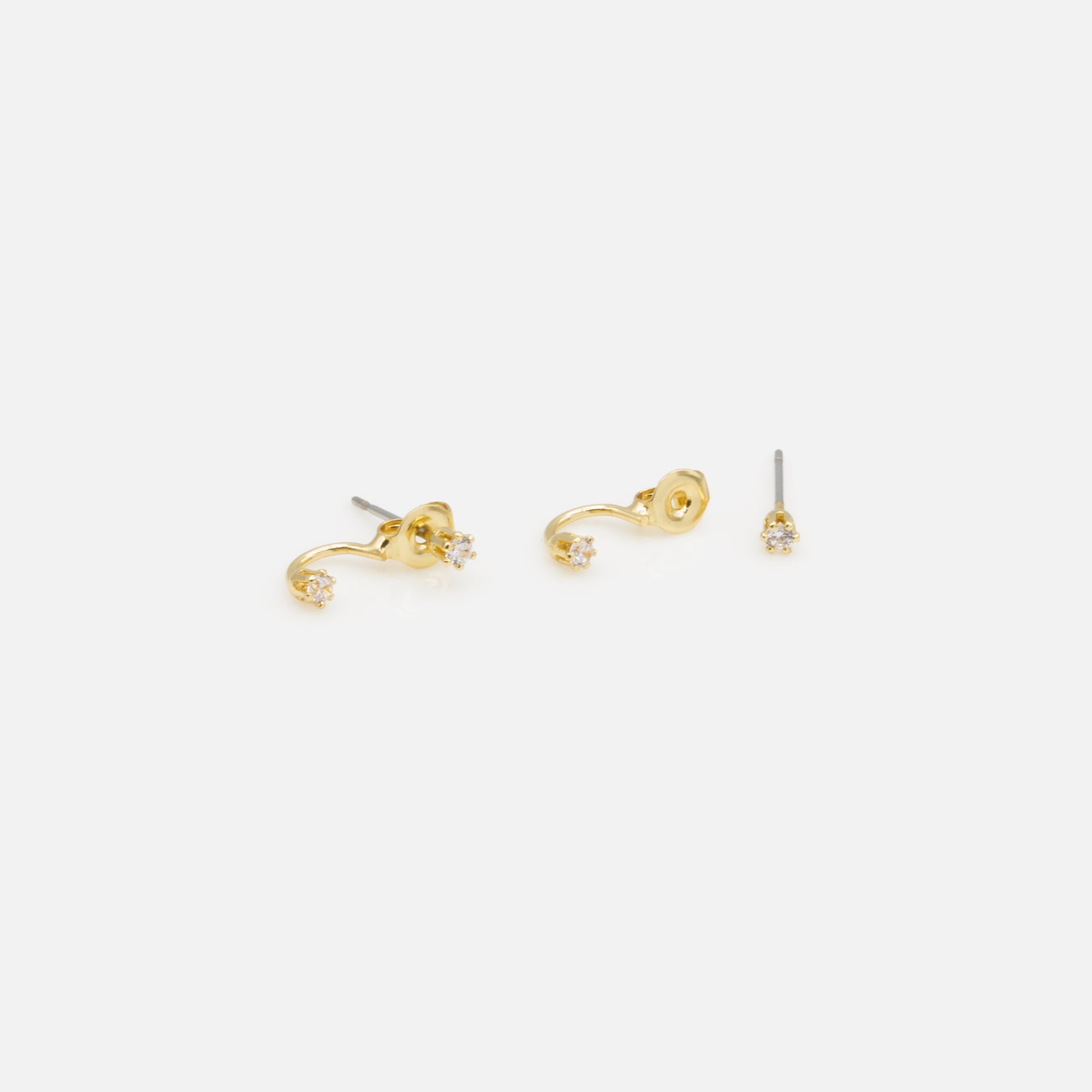 Set of three gold fixed earrings with cubic zirconia