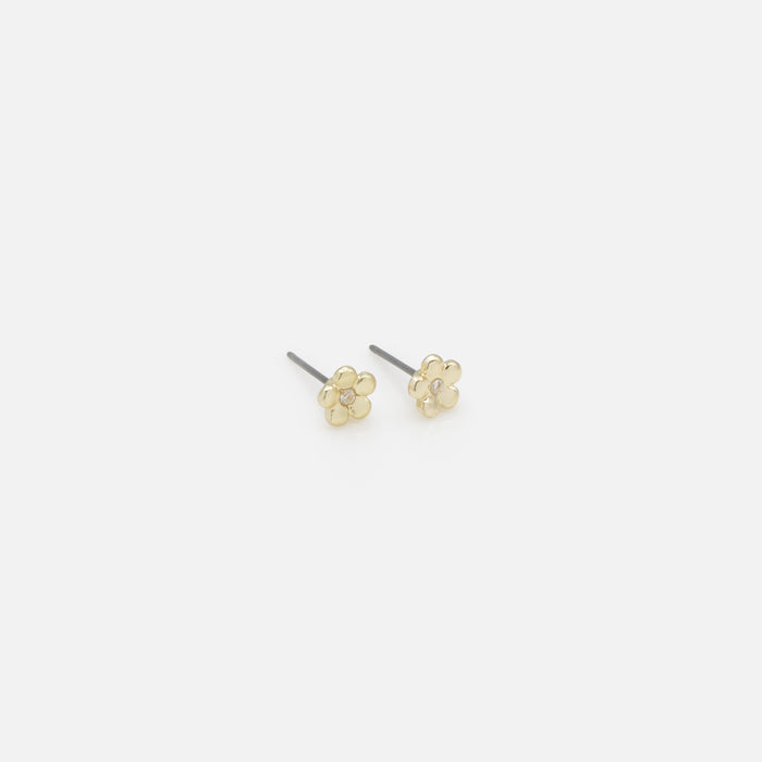 Trio de boucles d'oreilles dorées avec petites fleurs et zircons cubiques