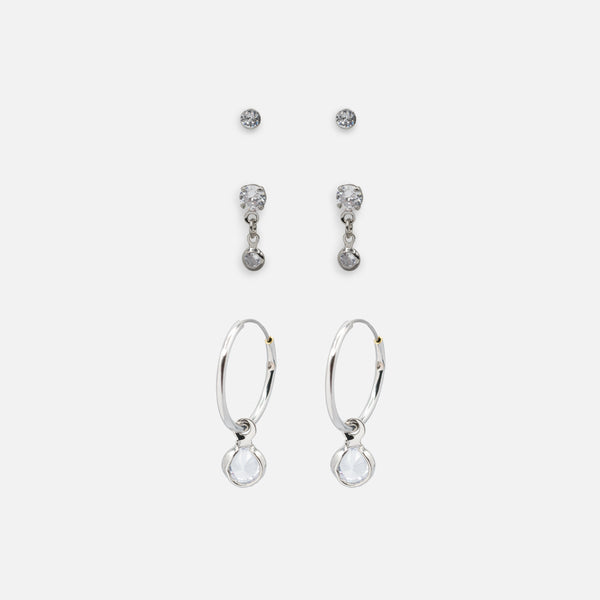 Load image into Gallery viewer, Trio of silver earrings with cubic zirconia
