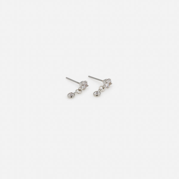 Load image into Gallery viewer, Trio of silver earrings with cubic zirconia
