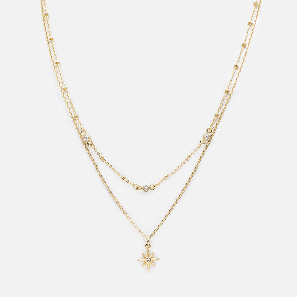 Load image into Gallery viewer, Set of two gold star and cubic zirconia necklaces
