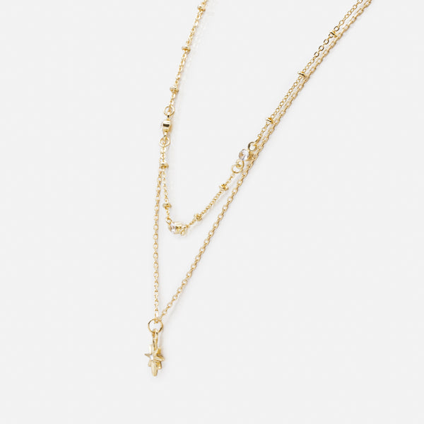 Load image into Gallery viewer, Set of two gold star and cubic zirconia necklaces
