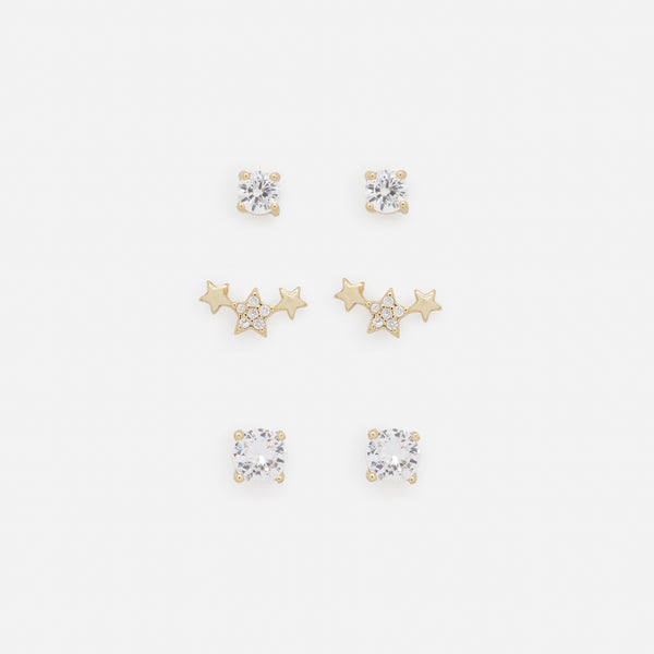 Load image into Gallery viewer, Trio of golden shower of stars and cubic zirconia earrings
