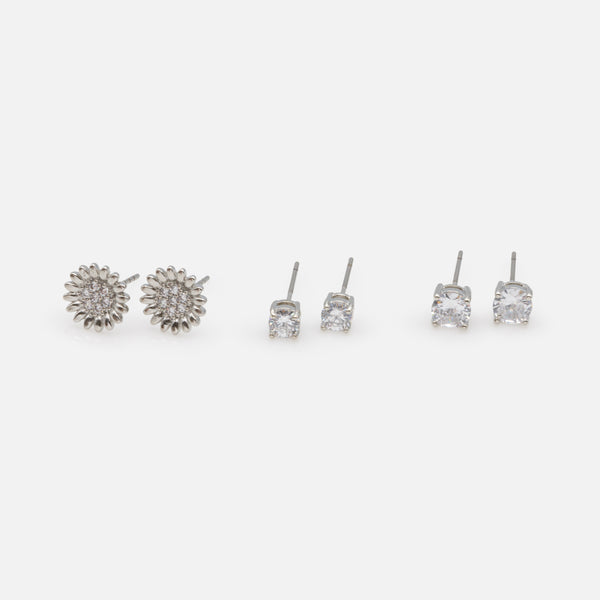 Load image into Gallery viewer, Trio of silver sunflower and cubic zirconia earrings
