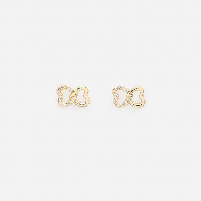 Boucles d'oreilles dorées coeurs entrelacés avec zircons cubiques