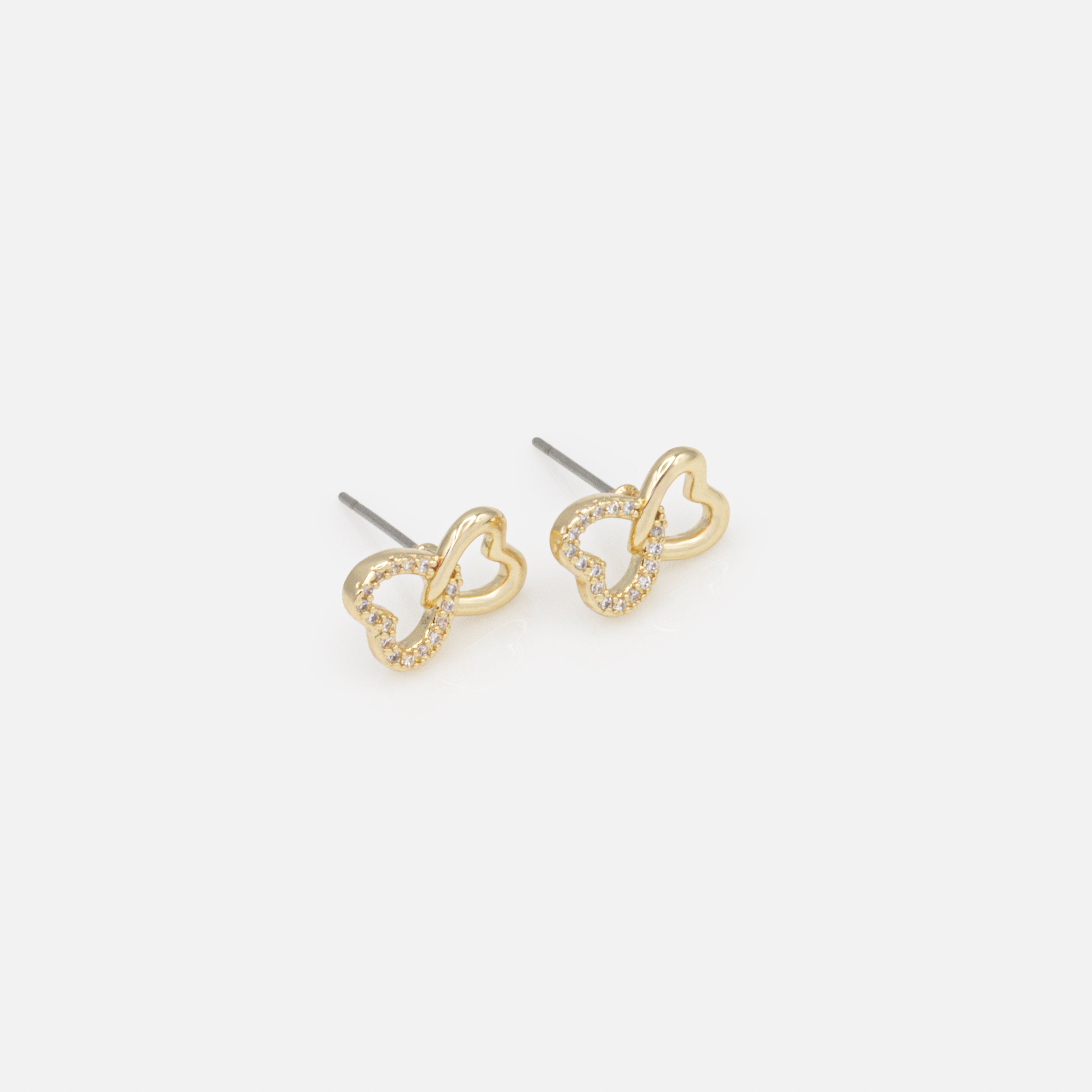 Boucles d'oreilles dorées coeurs entrelacés avec zircons cubiques