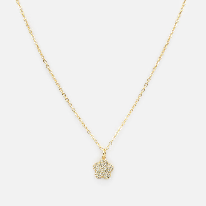 Collier fleur dorée et zircons cubiques