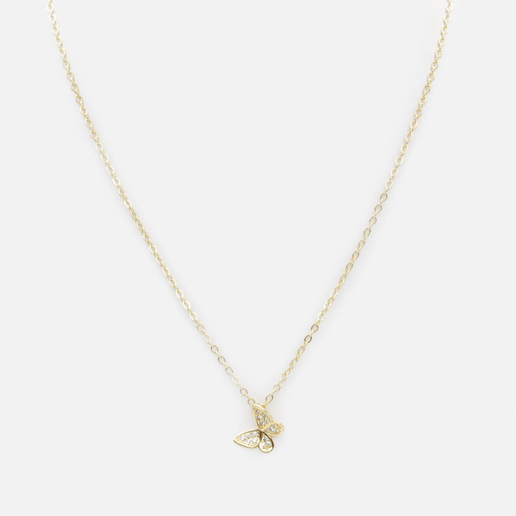 Collier doré papillon courbé avec zircons cubiques