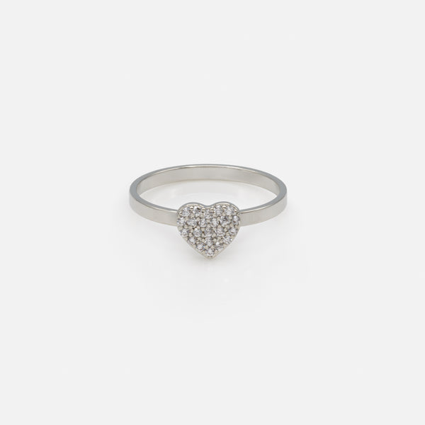 Load image into Gallery viewer, Silver ring with heart adorned with cubic zirconia
