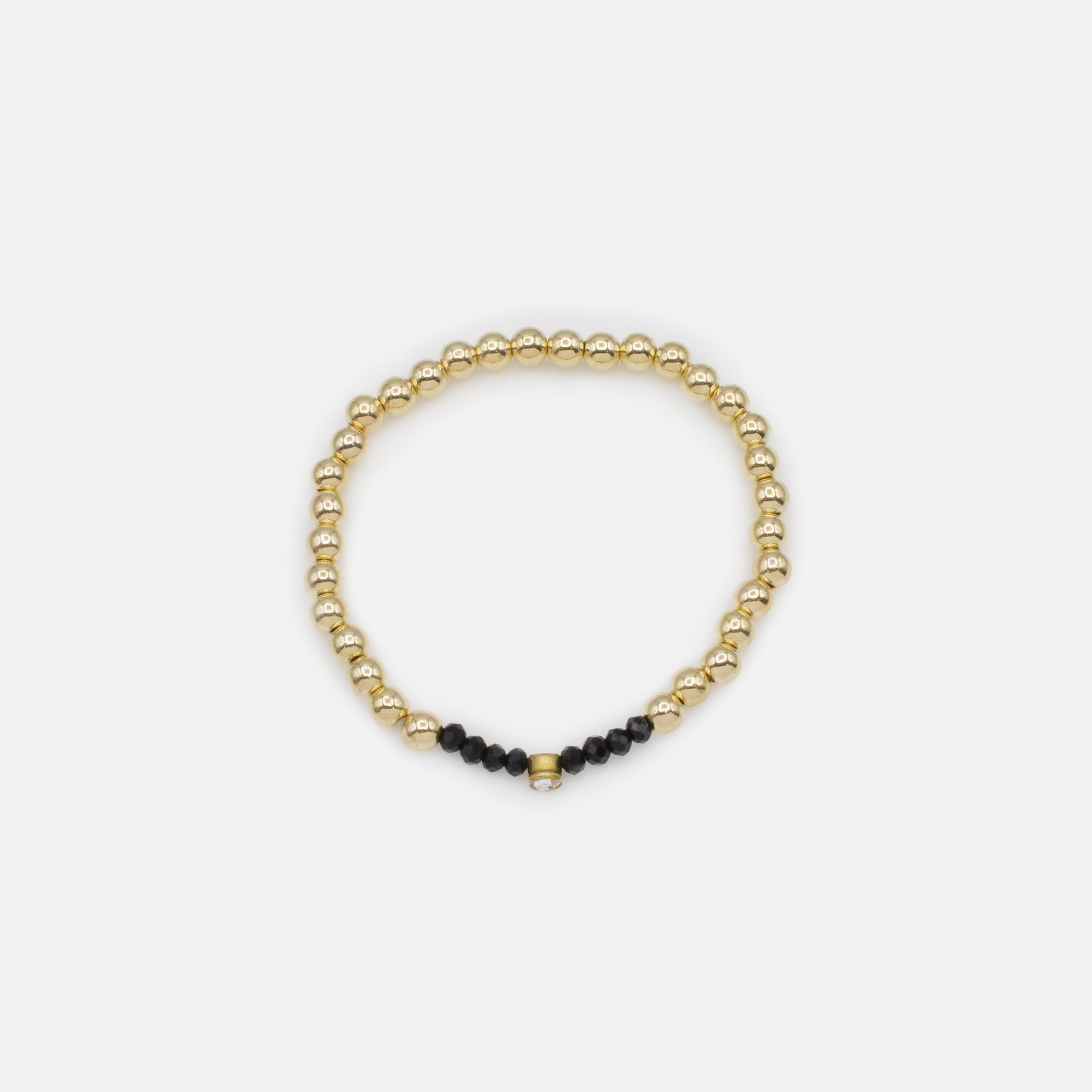 Trio de bracelets élastiques avec billes noires et dorées