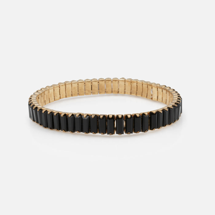 Bracelet élastique doré avec pierres rectangulaires noires