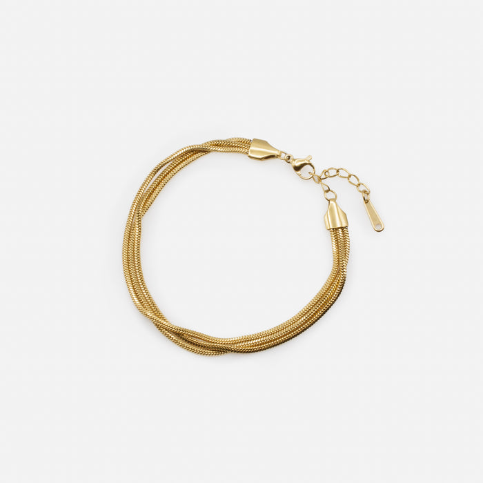 Bracelet doré à triple chaîne à maille serpentine ronde