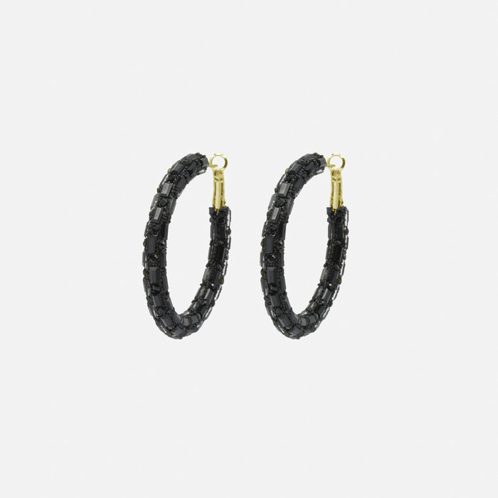 Boucles d'oreilles larges anneaux de billes noires