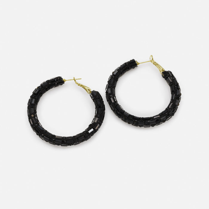 Boucles d'oreilles larges anneaux de billes noires