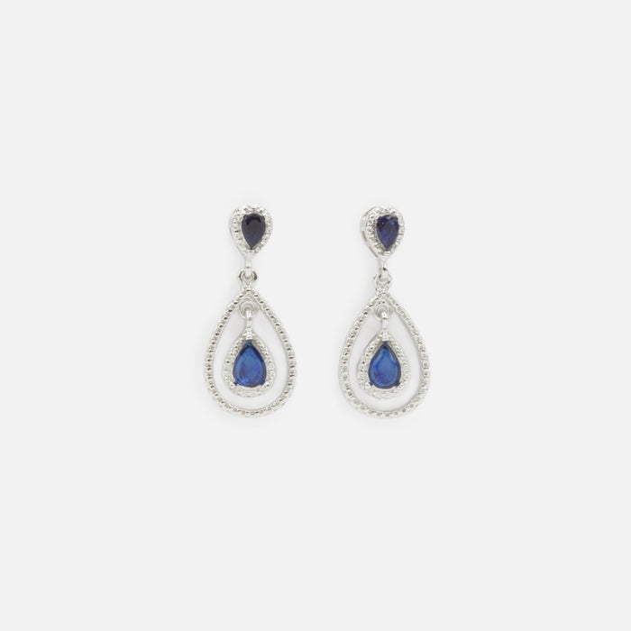 Boucles d'oreilles argentées avec pierres bleues