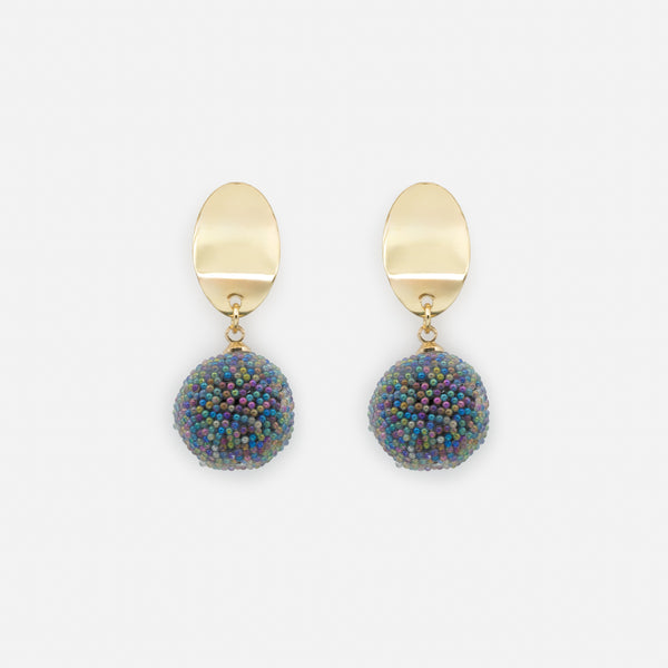 Charger l&#39;image dans la galerie, Boucles d&#39;oreilles dorées avec sphère de billes irisées
