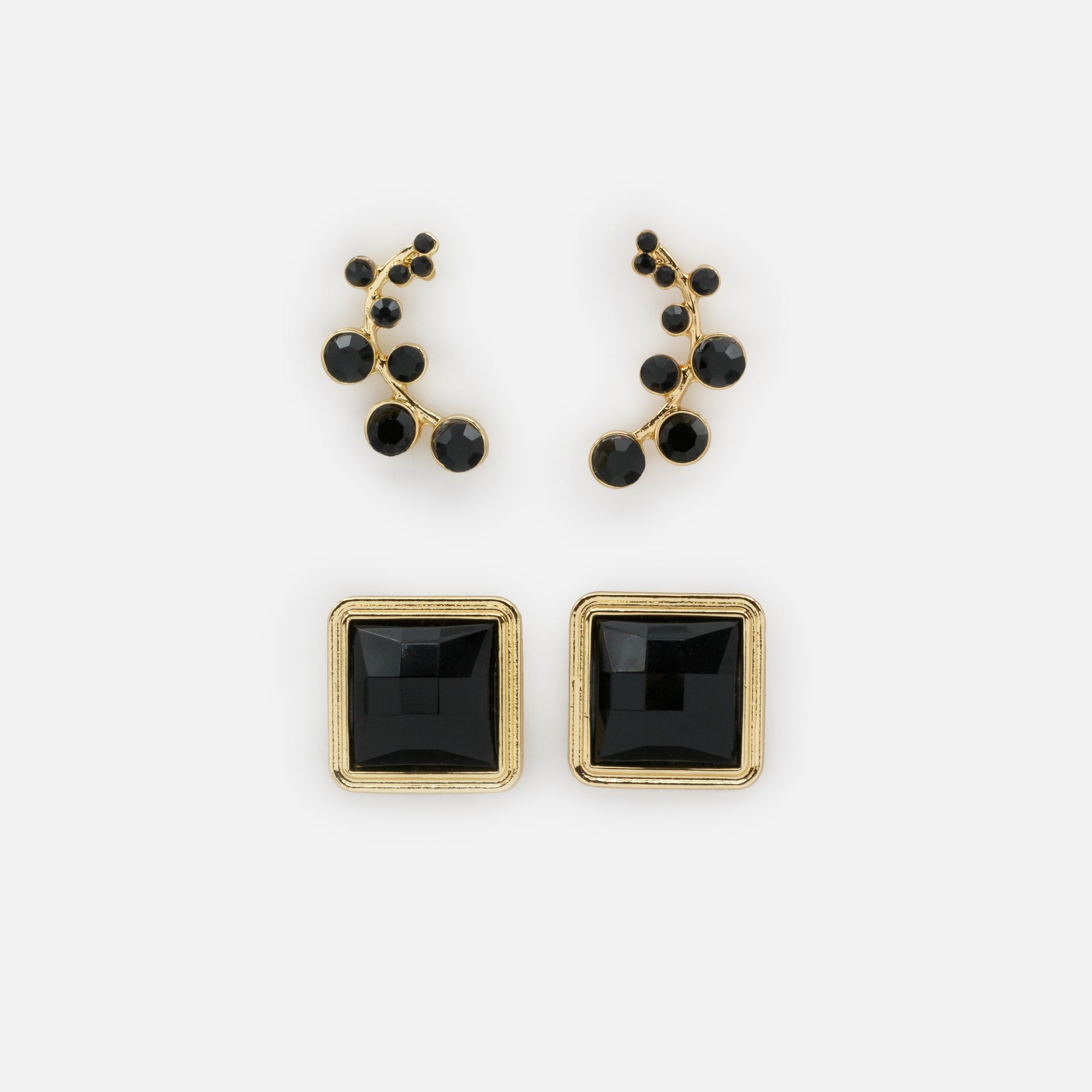 Duo de boucles d'oreilles dorées et noires texturées