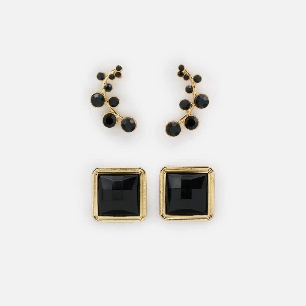 Duo de boucles d'oreilles dorées et noires texturées