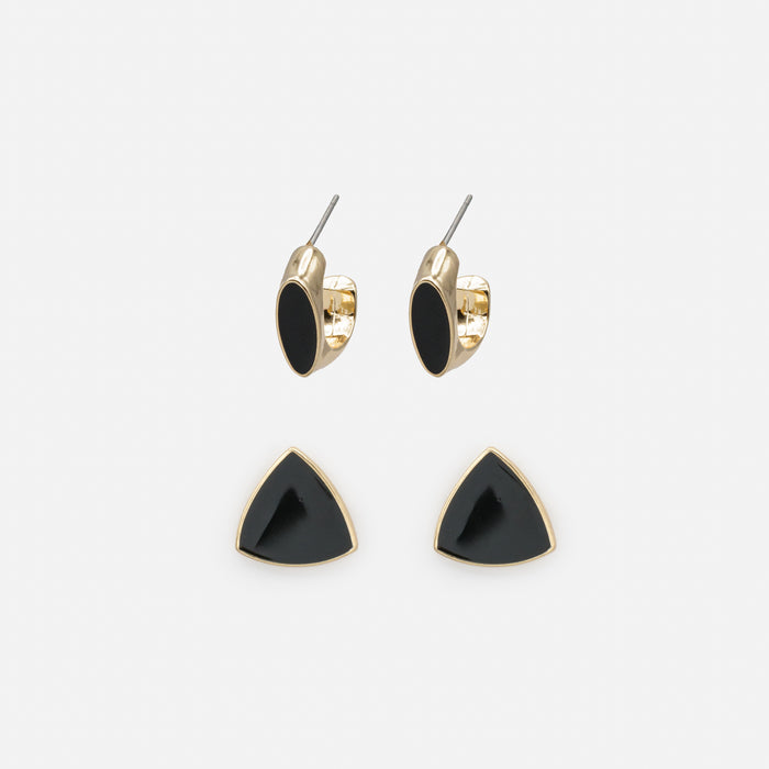 Duo de boucles d'oreilles dorées et noires à surface lisse